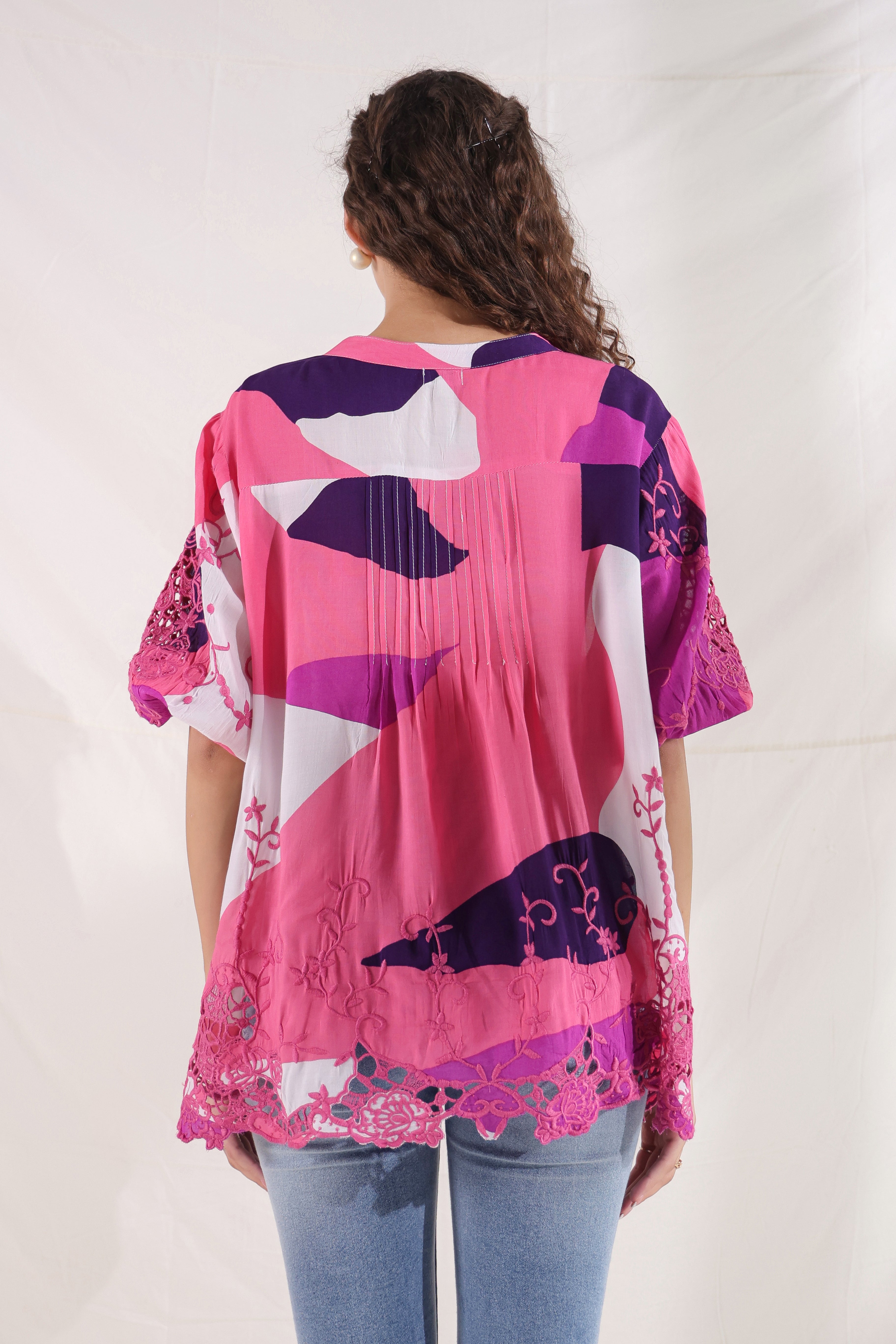 Women Wine Viscose Printed Embroidery Top