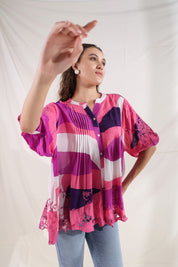 Women Wine Viscose Printed Embroidery Top