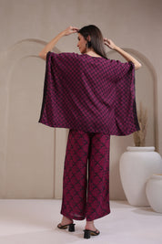 Women's Fuchsia Embroidered Rayon Co-Ord Set