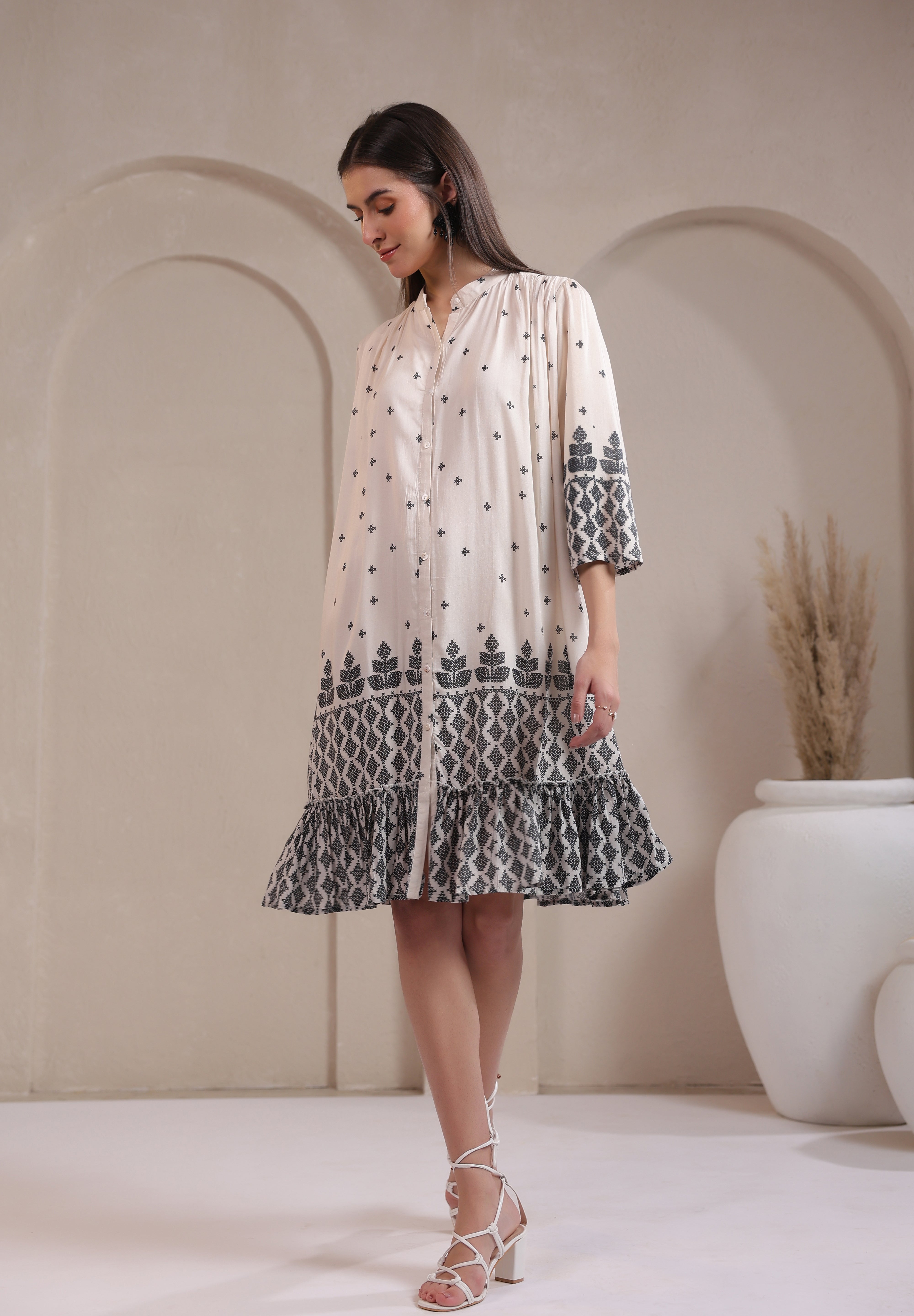 Women’s Black Printed Rayon Dress