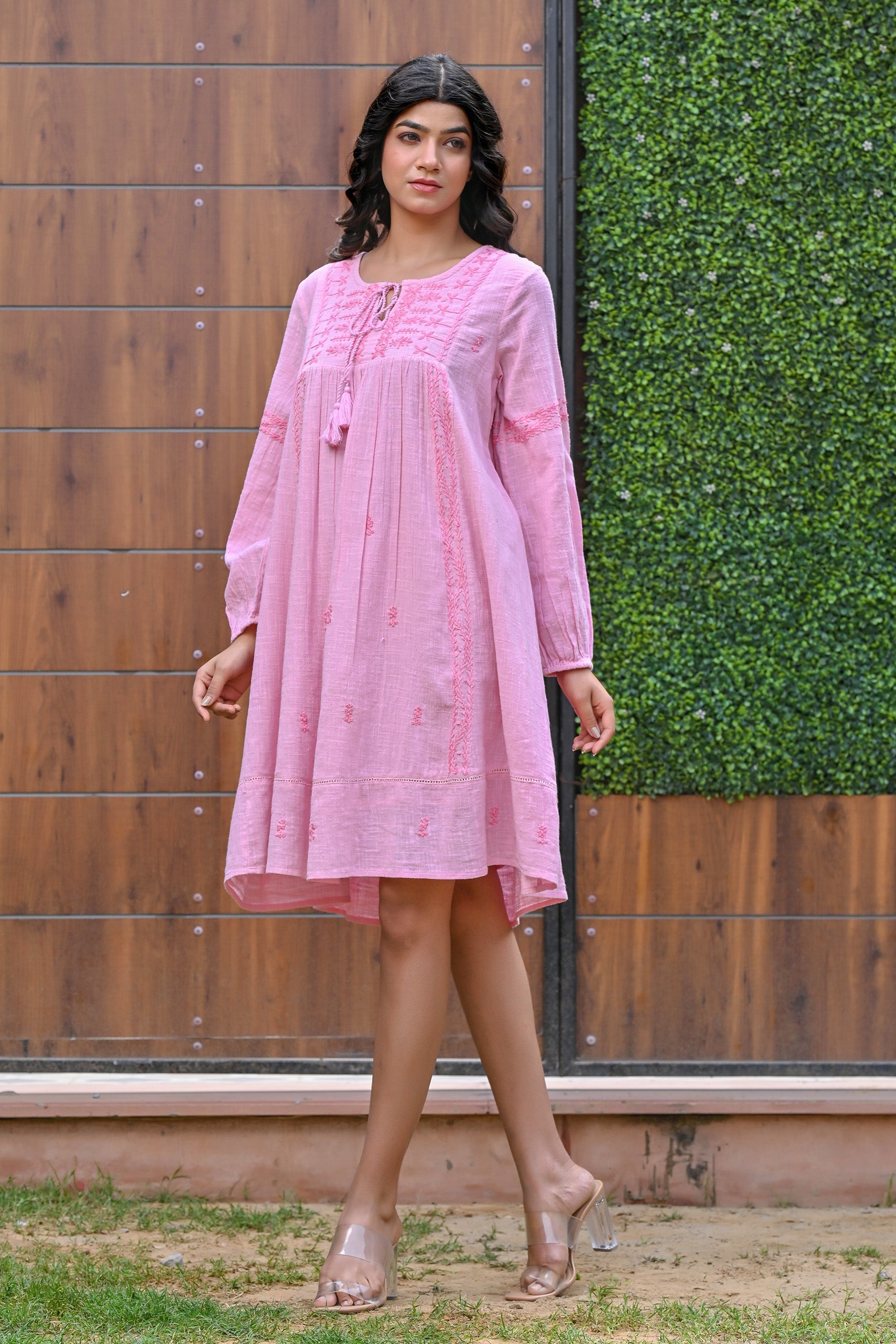 Pink Cotton Khadi Tunic For Women (Donda Tunic) - Nyaro 