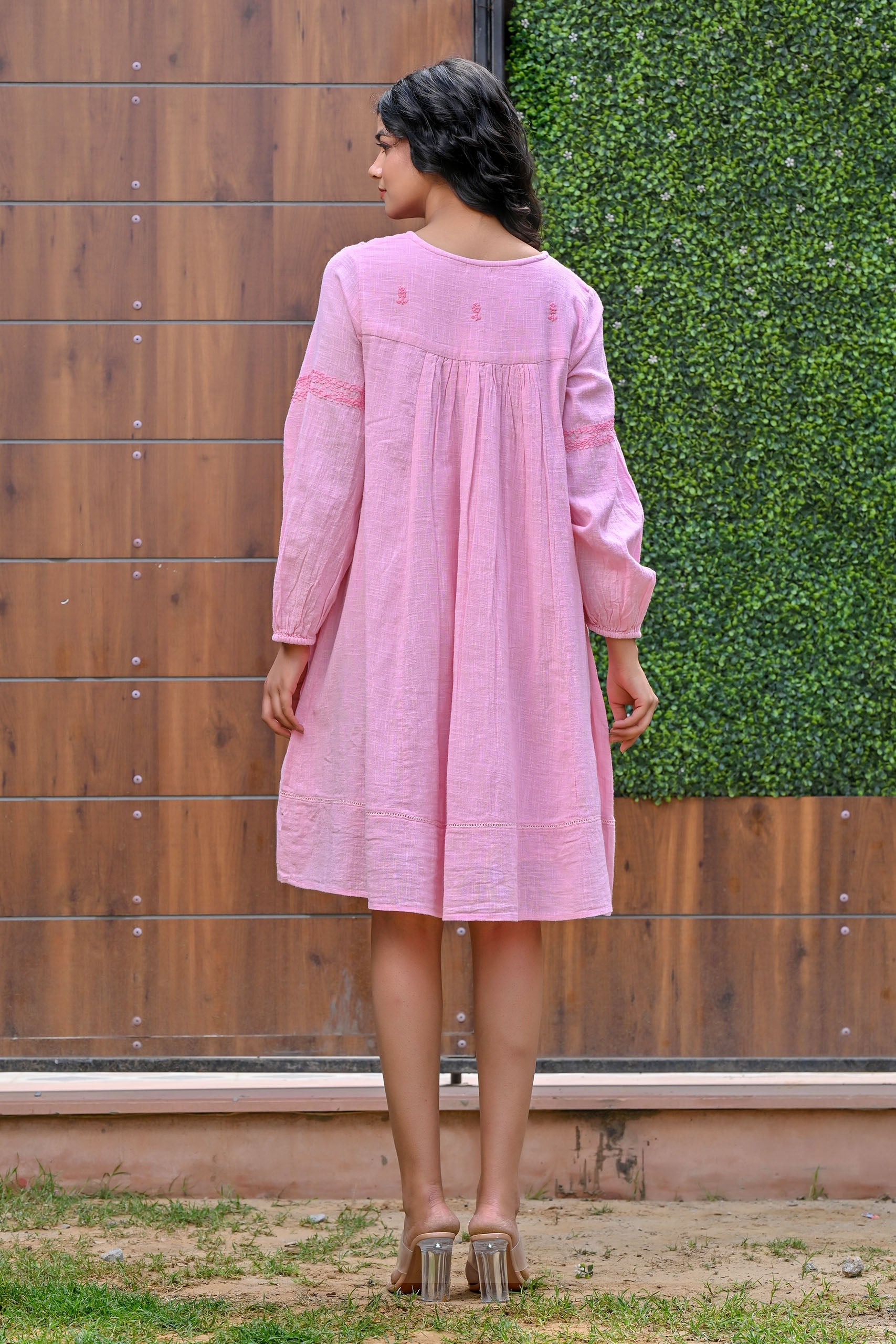 Pink Cotton Khadi Tunic For Women (Donda Tunic) - Nyaro 